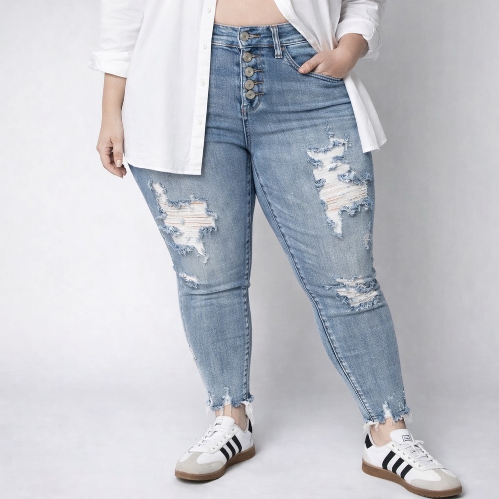 Judy Blue Medium Blue Distressed Skinny Jeans